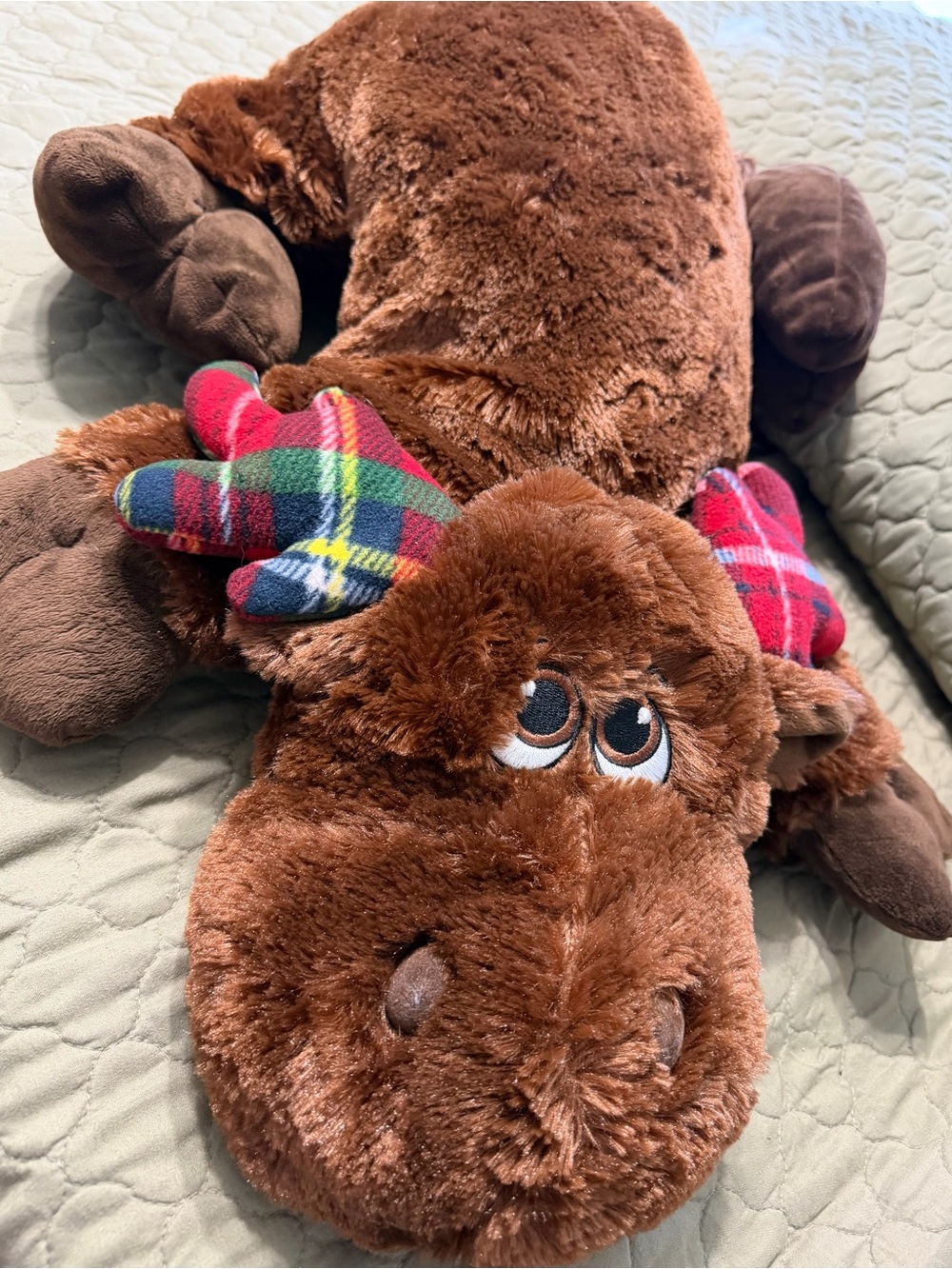 Dan Dee Collector’s Choice Brown Plush Moose Stuffed Animal with Plaid Antlers